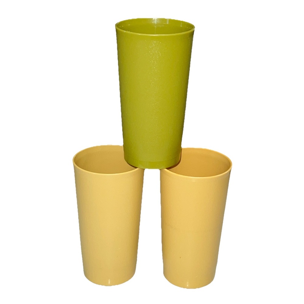 Set Of 3‎ Vintage Tupperware # 873 Tumblers Cups Harvest Colors Stackable 12 oz.